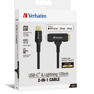 Verbatim 2-in-1 Cable Type C to C & Lightning Kevlar Slide 120cm -BLK