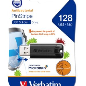 Verbatim 128GB Antibacterial Pinstripe USB 3.0 Drive (with Microban®) Black